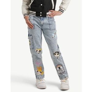 Girls Justice X Powerpuff Girls Mini Mom Jeans in Vintage Light Wash NWOT